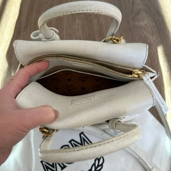 MCM Mini Milla White Crossbody Bag with Gold Accents - Picture 6 of 8